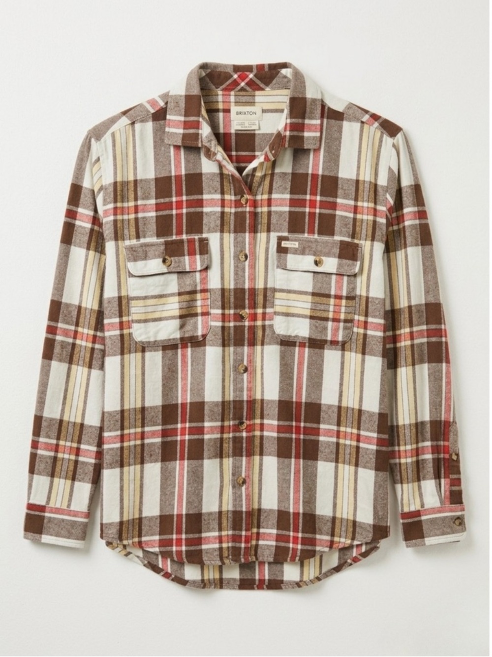 BRIXTON Women's Bowery Boyfriend Flannel - Off‎ White/Dark Earth - Small